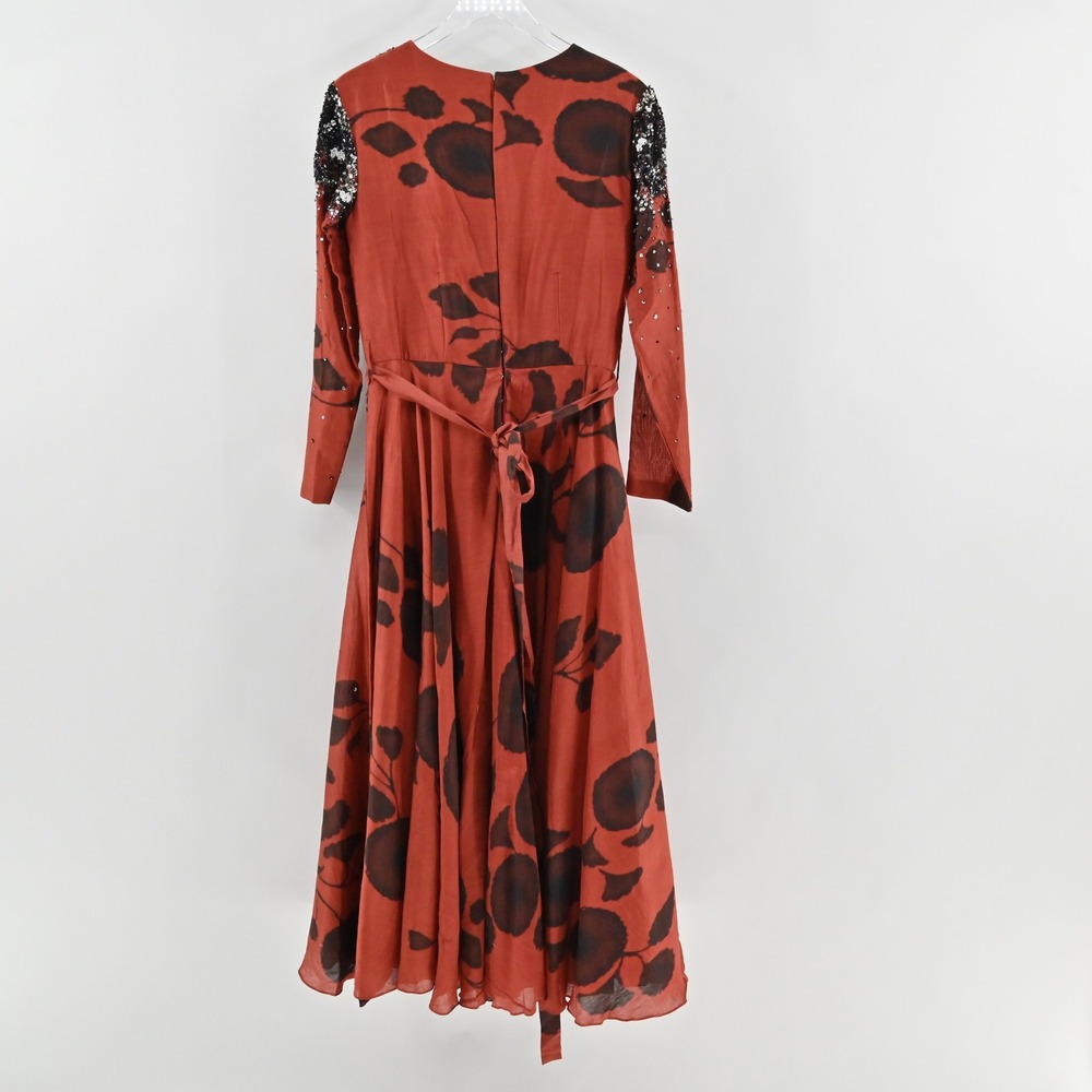 Saaksha Kinni Beaded Floral Maxi Dress Womens S Gown Black Sequin Elegant Formal - Picture 3 of 13